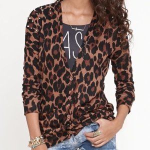 Nollie Cardigan Leopard Animal Print Stud Trendy